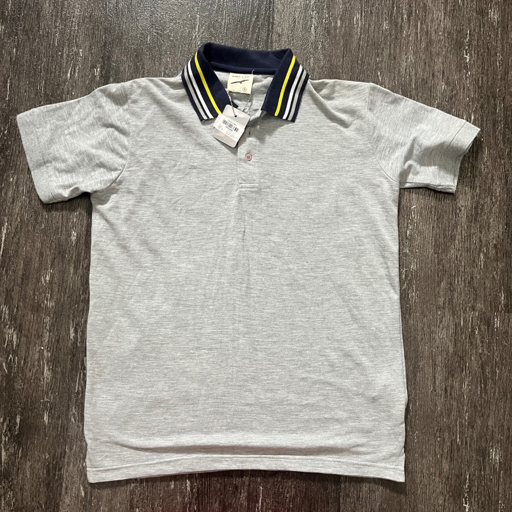 Hawks Bay Mens Grey Short Sleeve Polo Shirt Size S Striped Collar Casual NWT